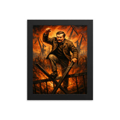 Lech Walesa over Gdansk shipyard barricades framed print on a plain backdrop in size 8"x10".