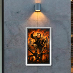 Lech Walesa over Gdansk shipyard barricades poster 2