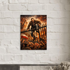 Lech Walesa scaling shipyard gates metal print mockup