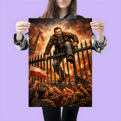 Lech Walesa scaling shipyard gates poster 3
