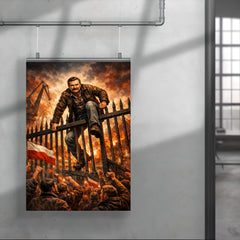 Lech Walesa scaling shipyard gates poster 4
