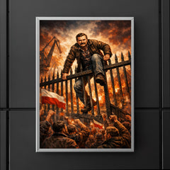 Lech Walesa scaling shipyard gates poster 5