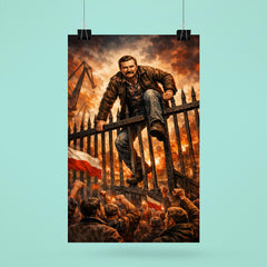 Lech Walesa scaling shipyard gates poster 6