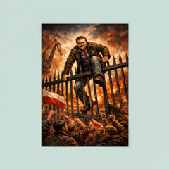 Lech Walesa scaling shipyard gates poster 8