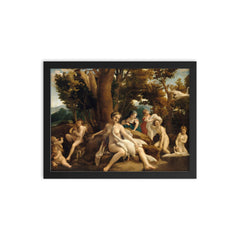 Leda and the Swan by Correggio, 1531 framed print on a plain backdrop in size 12"x16".