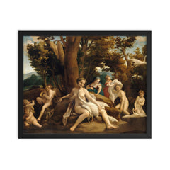 Leda and the Swan by Correggio, 1531 framed print on a plain backdrop in size 16"x20".