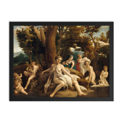 Leda and the Swan by Correggio, 1531 framed print on a plain backdrop in size 18"x24".