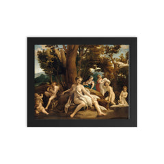 Leda and the Swan by Correggio, 1531 framed print on a plain backdrop in size 8"x10".