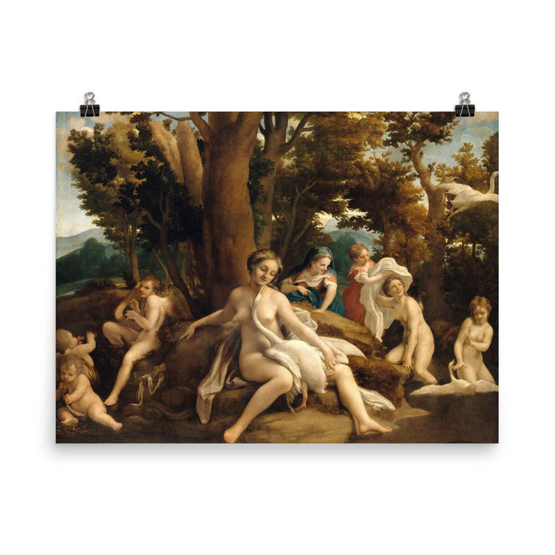 Leda and the Swan by Correggio, 1531 poster on a plain backdrop in size 8
