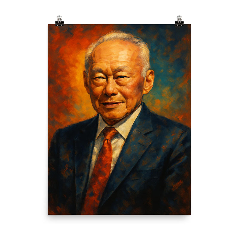 Lee Kuan Yew poster on a plain backdrop in size 8