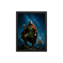 Leif Erikson beneath North Atlantic stars framed print on a plain backdrop in size 12"x16".
