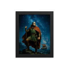 Leif Erikson beneath North Atlantic stars framed print on a plain backdrop in size 8"x10".