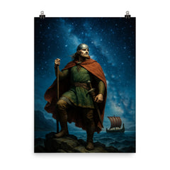 Leif Erikson beneath North Atlantic stars poster on a plain backdrop in size 8"x10".