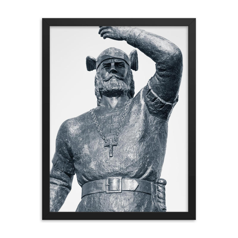 Leif Erikson framed print on a plain backdrop in size 18