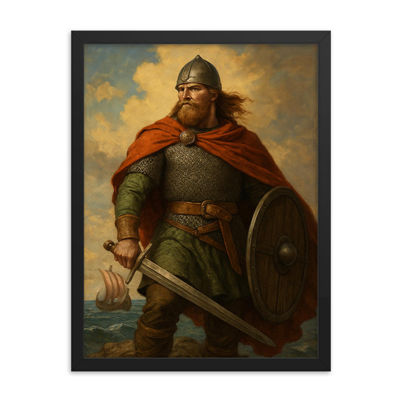 Leif Erikson framed print on a plain backdrop in size 18