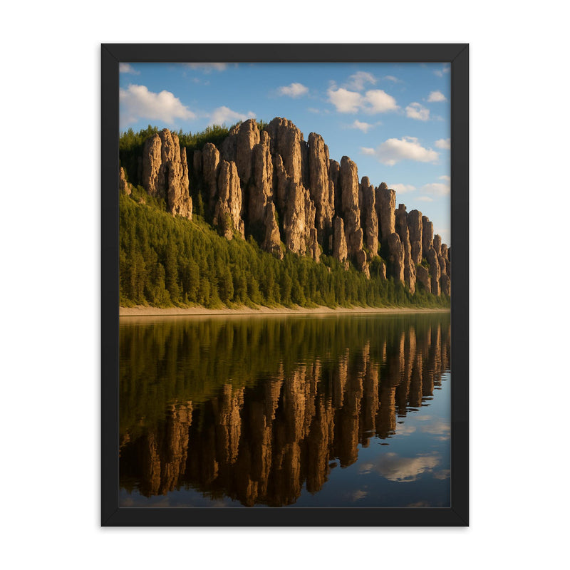 Lena Pillars Yakutia Russia framed print on a plain backdrop in size 18