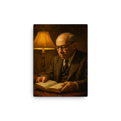 Leo Strauss nocturnal reading lamp portrait canvas print on a plain backdrop in size 12"x16".