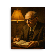 Leo Strauss nocturnal reading lamp portrait canvas print on a plain backdrop in size 16"x20".
