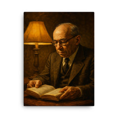 Leo Strauss nocturnal reading lamp portrait canvas print on a plain backdrop in size 18"x24".