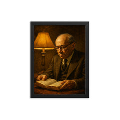 Leo Strauss nocturnal reading lamp portrait framed print on a plain backdrop in size 12"x16".