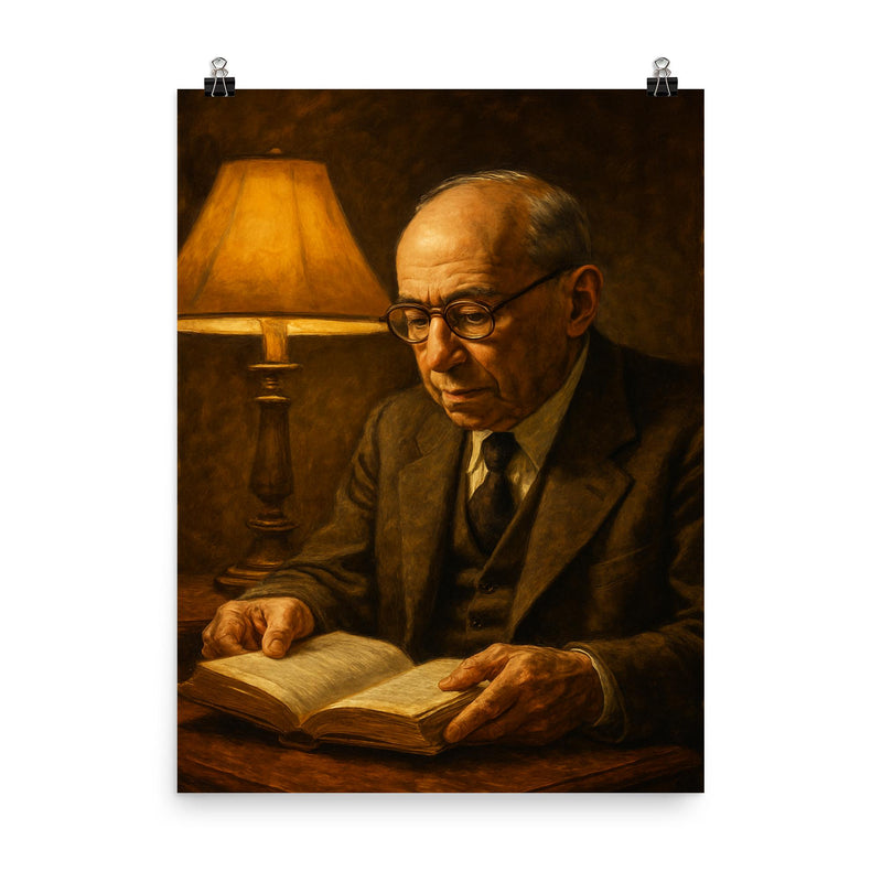 Leo Strauss nocturnal reading lamp portrait poster on a plain backdrop in size 8