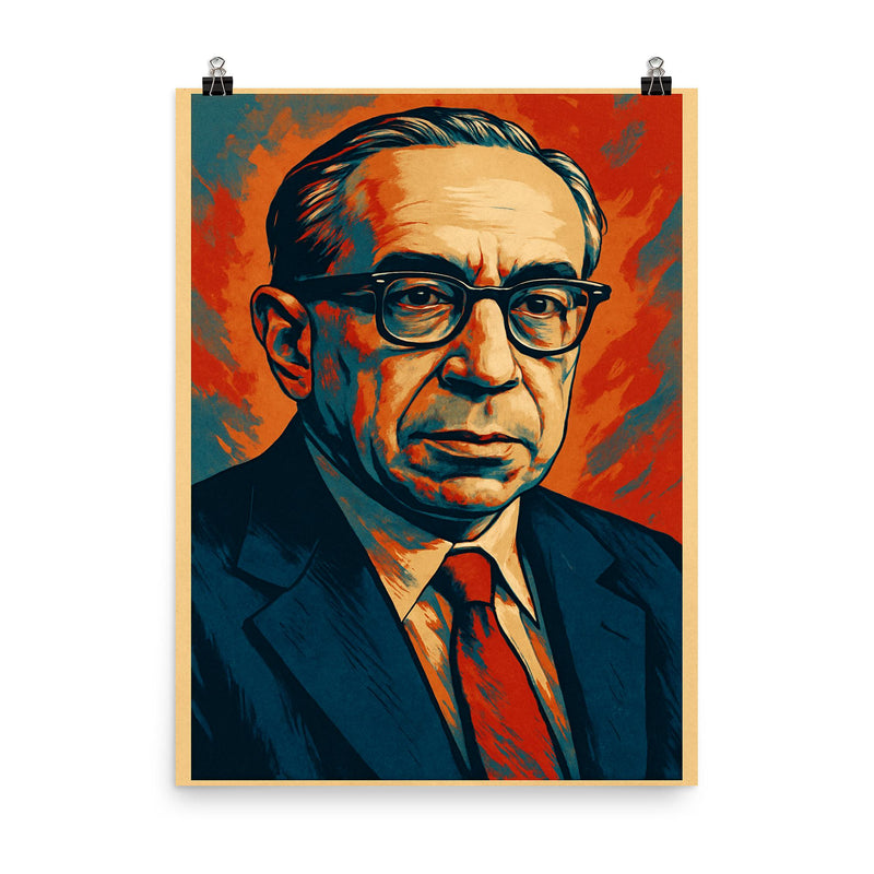 Leo Strauss poster on a plain backdrop in size 8