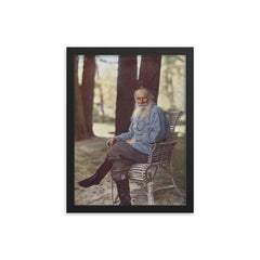 Leo Tolstoy Tri-Color Composite Lithograph, 1908 framed print on a plain backdrop in size 12"x16".