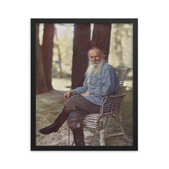 Leo Tolstoy Tri-Color Composite Lithograph, 1908 framed print on a plain backdrop in size 16"x20".