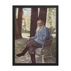 Leo Tolstoy Tri-Color Composite Lithograph, 1908 framed print on a plain backdrop in size 18"x24".