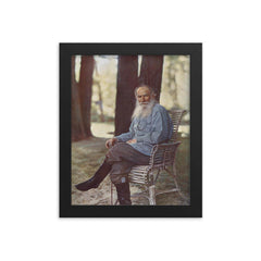 Leo Tolstoy Tri-Color Composite Lithograph, 1908 framed print on a plain backdrop in size 8"x10".
