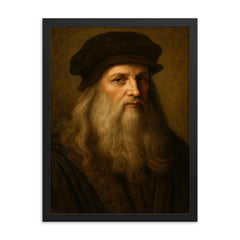 Leonardo da Vinci framed print on a plain backdrop in size 18"x24".