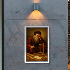 Leonardo da Vinci looking defeated while assembling flat pack furniture poster 2