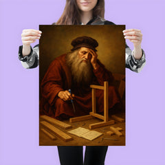 Leonardo da Vinci looking defeated while assembling flat pack furniture poster 3