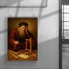 Leonardo da Vinci looking defeated while assembling flat pack furniture poster 4