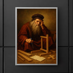 Leonardo da Vinci looking defeated while assembling flat pack furniture poster 5