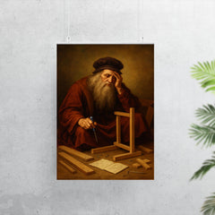 Leonardo da Vinci looking defeated while assembling flat pack furniture poster 7