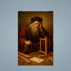 Leonardo da Vinci looking defeated while assembling flat pack furniture poster 9