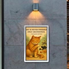 Leonardo da Vinci quote art perfectionist cat grooming while others watch poster 2