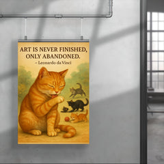 Leonardo da Vinci quote art perfectionist cat grooming while others watch poster 4