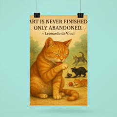 Leonardo da Vinci quote art perfectionist cat grooming while others watch poster 6