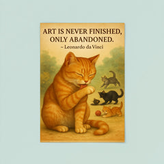 Leonardo da Vinci quote art perfectionist cat grooming while others watch poster 8