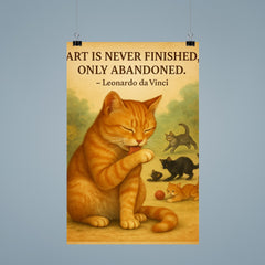 Leonardo da Vinci quote art perfectionist cat grooming while others watch poster 9