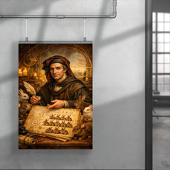Leonardo Fibonacci with rabbit sequence manuscript poster 4
