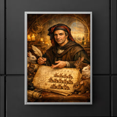 Leonardo Fibonacci with rabbit sequence manuscript poster 5