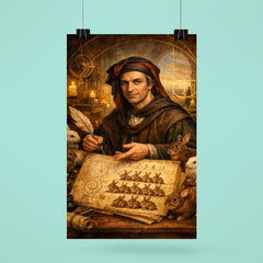 Leonardo Fibonacci with rabbit sequence manuscript poster 6