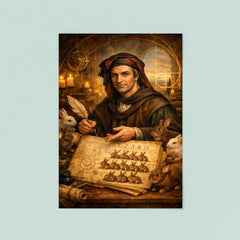 Leonardo Fibonacci with rabbit sequence manuscript poster 8