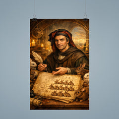 Leonardo Fibonacci with rabbit sequence manuscript poster 9