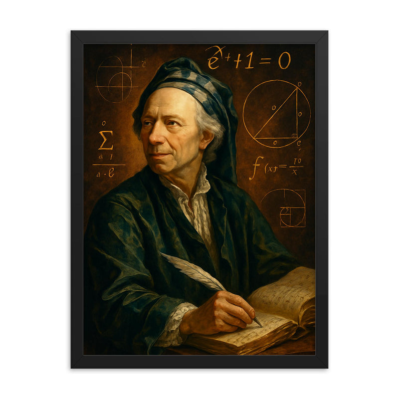 Leonhard Euler framed print on a plain backdrop in size 18