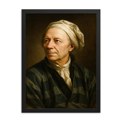 Leonhard Euler portrait framed print on a plain backdrop in size 18"x24".