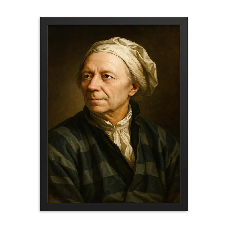 Leonhard Euler portrait framed print on a plain backdrop in size 18